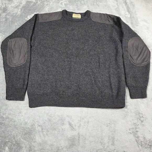 Cabelas Sweater Mens Large Gray Wool Ribbed Elbow Patch Hunting Pullover - Picture 2 of 8